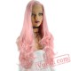 Peruca Perruque Pink Wigs Long Wave Lace Front Wig Women