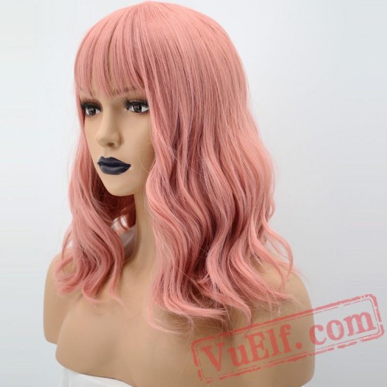 Pink Short Wave Bob Black Grey Wig White Women Bangs