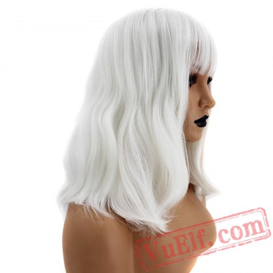 Pink Short Wave Bob Black Grey Wig White Women Bangs