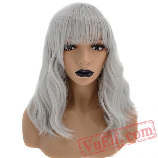 Pink Short Wave Bob Black Grey Wig White Women Bangs