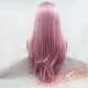 Pink Long Silky Straight Hair Wigs Lace Women Hair