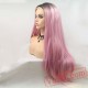 Pink Long Silky Straight Hair Wigs Lace Women Hair