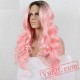 Pink Long Wave Wigs Natural Lace Front Wig Women