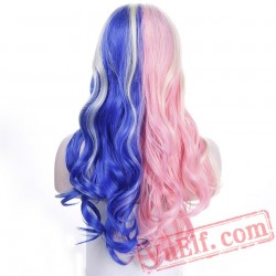 Harley Quinn Wig Mixed Blue Pink Long Wavy Wig