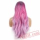 Dark Purple Pink Long Wave Wig Lace Front Women Wigs Lady