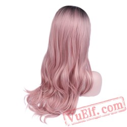 Long Pink Cosplay Wavy Black Wigs Black Women Wave Pink Wig