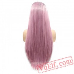 Lace Front Wig Long Silky Straight Hair Wig Pink Wig Women Girls Party Cosplay