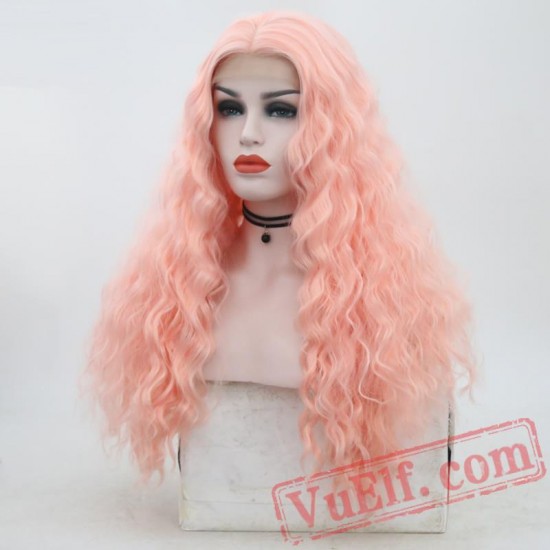 Deep Wave Pink Wig Natural Lace Front Wig Hair Wigs