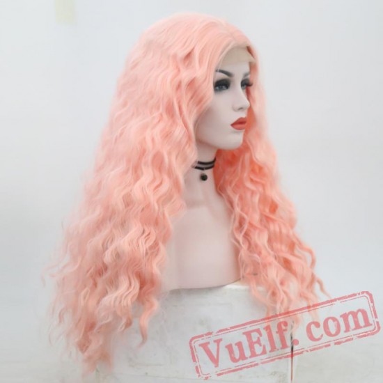 Deep Wave Pink Wig Natural Lace Front Wig Hair Wigs