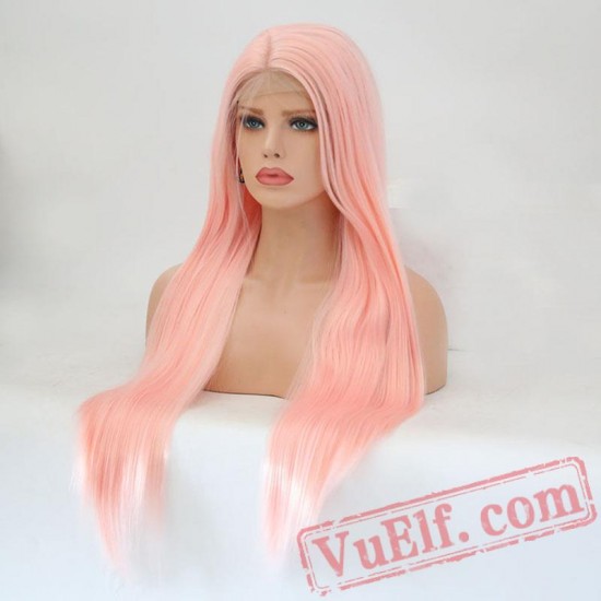 Pink Lace Front Wig Hair Natural Straight Wigs Women