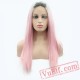 Pink Silky Straight Hair Lace Front Wigs Grey Roots Light Pink