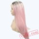 Pink Silky Straight Hair Lace Front Wigs Grey Roots Light Pink