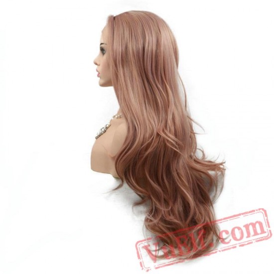 Wave Hair Long Lace Front Wig Gold Pink Hair Party Wig Lady Women