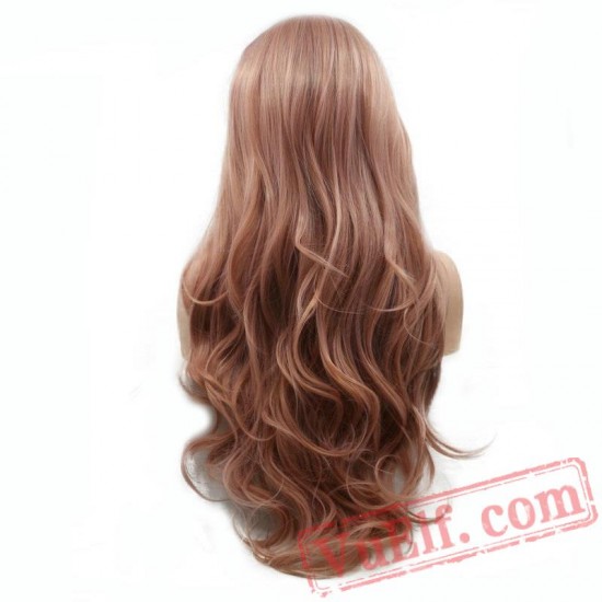 Wave Hair Long Lace Front Wig Gold Pink Hair Party Wig Lady Women