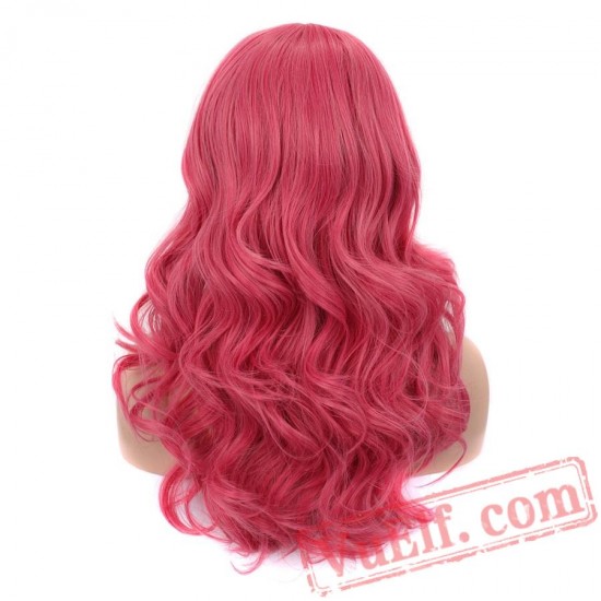 Pink Blue Bangs Wavy Wig Women Green Purple Cosplay Hair Wig