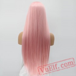 Natural Long Silky Straight Pink Lace Front Wig White Women