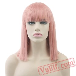 Short Straight Lace Wig Hair Pink Black Women Party Cosplay Wigs