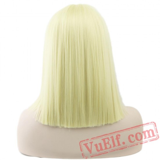Short Straight Lace Wig Hair Pink Black Women Party Cosplay Wigs