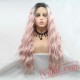Long Loose Wave Pink Lace Front Wigs Women Hair Black Roots Wig