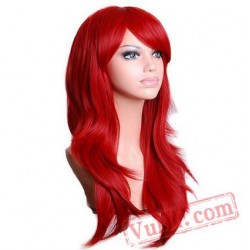 Long Wavy Cosplay Wig Red Green Puprle Pink Black Blue Sliver Gray Blonde Brown 