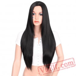 Long Black Wig Straight Wig Red Pink Green Blonde Hair Women Cosplay