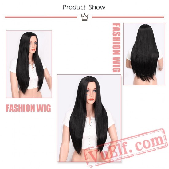 Long Black Wig Straight Wig Red Pink Green Blonde Hair Women Cosplay