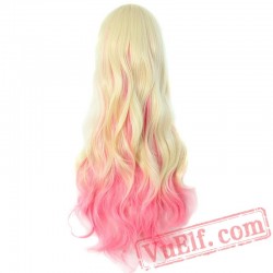 Long Women wigs Rainbow Pink Blue hair cosplay wig