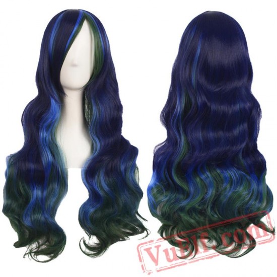 Long Women wigs Rainbow Pink Blue hair cosplay wig