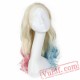 Lace Front Long Blonde Half Blue/Half Pink Wigs Wave Hair