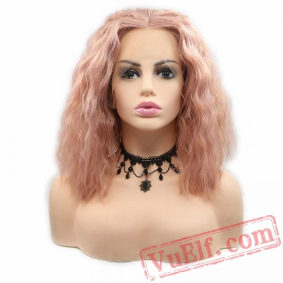 Wave Short Bob Pink Wigs Lace Front Wig Women Girls Party Cosplay