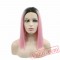 Dark Roots Pink Short Bob Wig Lace Front Wig Women Cosplay