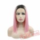 Dark Roots Pink Short Bob Wig Lace Front Wig Women Cosplay