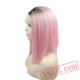 Dark Roots Pink Short Bob Wig Lace Front Wig Women Cosplay