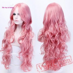 Long Wavy Halloween Wig Women Curly Wigs Party Wig Pink Blue