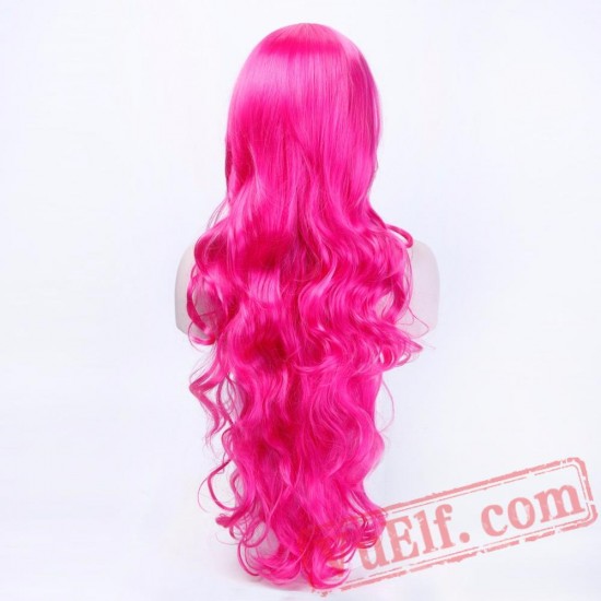 Long Wavy Halloween Wig Women Curly Wigs Party Wig Pink Blue