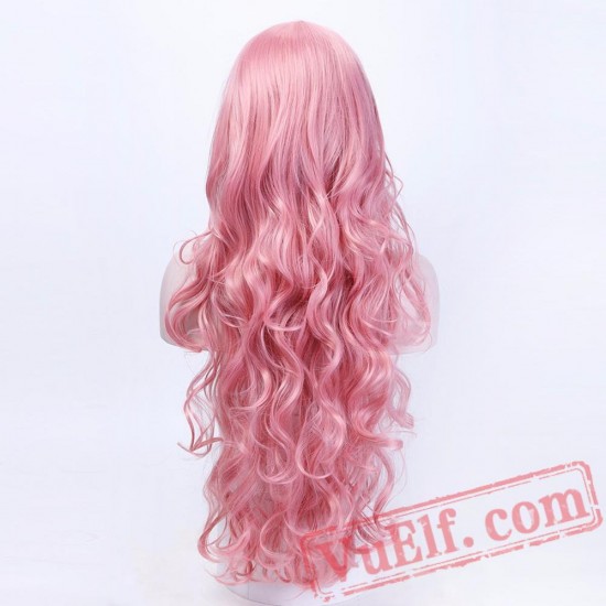 Long Wavy Halloween Wig Women Curly Wigs Party Wig Pink Blue