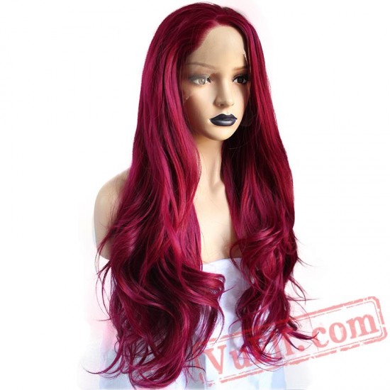 Long Wave Pink Grey Blonde Orange Lace Front Wig Women