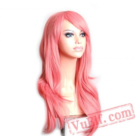 women hair long wavy wigs blonde pink red green brown purple black white blue 