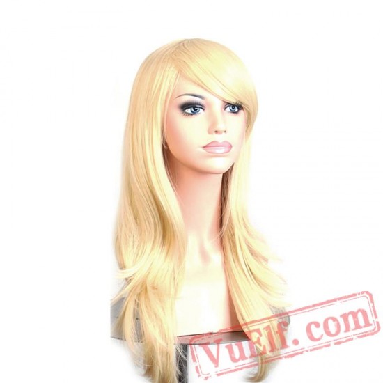 women hair long wavy wigs blonde pink red green brown purple black white blue 
