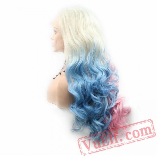 Wave Blonde Blue Pink Wigs Lace Front Women Cosplay Wigs