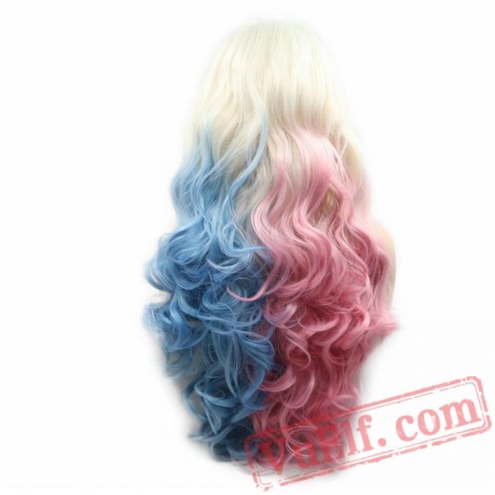 Wave Blonde Blue Pink Wigs Lace Front Women Cosplay Wigs