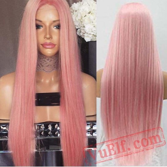 Natural Straight Lace Front Wig Pink Wig