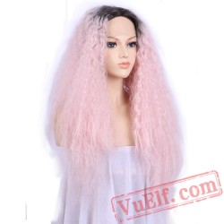 Pink Dark Roots Lace Front Wig Long Curly Wigs Women Party Halloween
