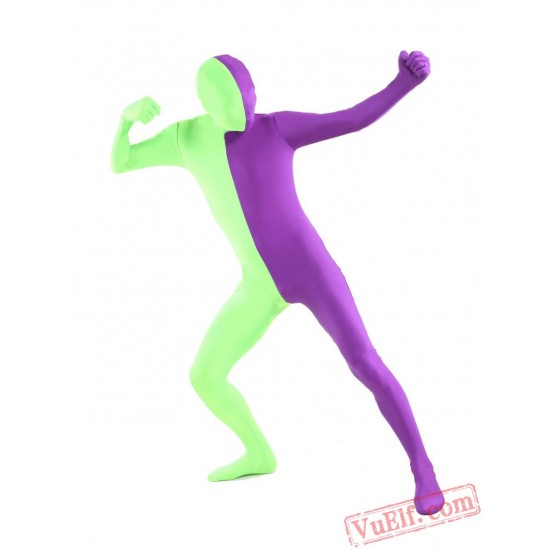 Green Purple Lycra Spandex BodySuit | Zentai Suit