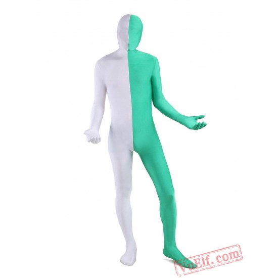White Green Lycra Spandex BodySuit | Zentai Suit
