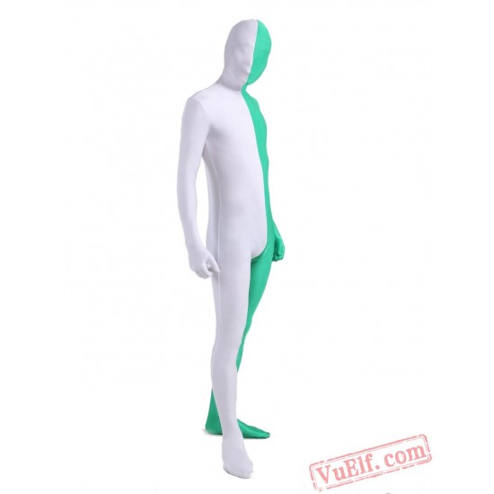 White Green Lycra Spandex BodySuit | Zentai Suit