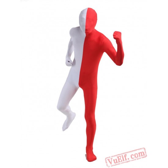 White Red Lycra Spandex BodySuit | Zentai Suit