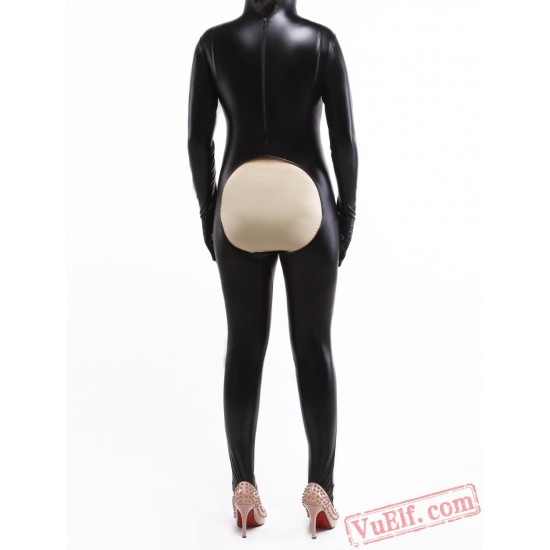 Black Open Hip Lycra Spandex BodySuit | Zentai Suit