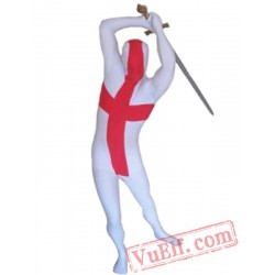 White Red England Flag Lycra Spandex BodySuit | Zentai Suit