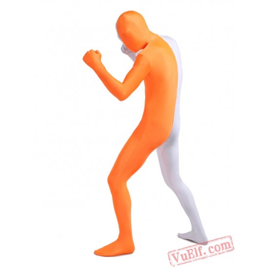 White Orange Lycra Spandex BodySuit | Zentai Suit